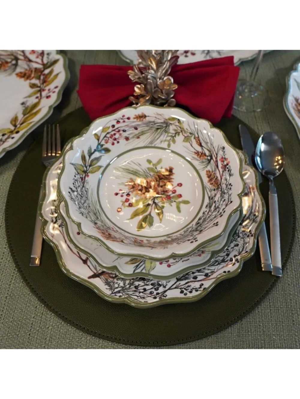 Set of 4 11” Melamine Dinner Plates - Winter Forest Design, Durable & Stylish